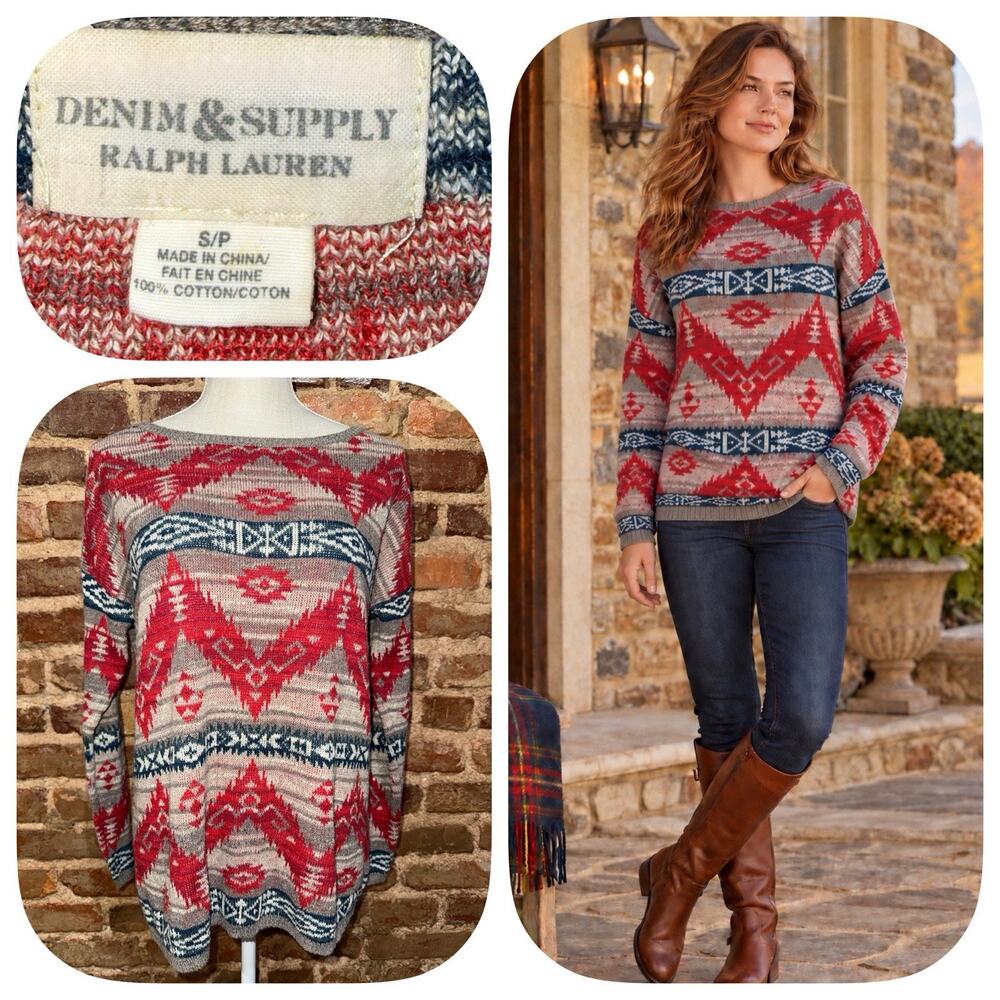 Denim & Supply Ralph Lauren Womens S Aztec Southwestern Cotton Knit Sweater EUC